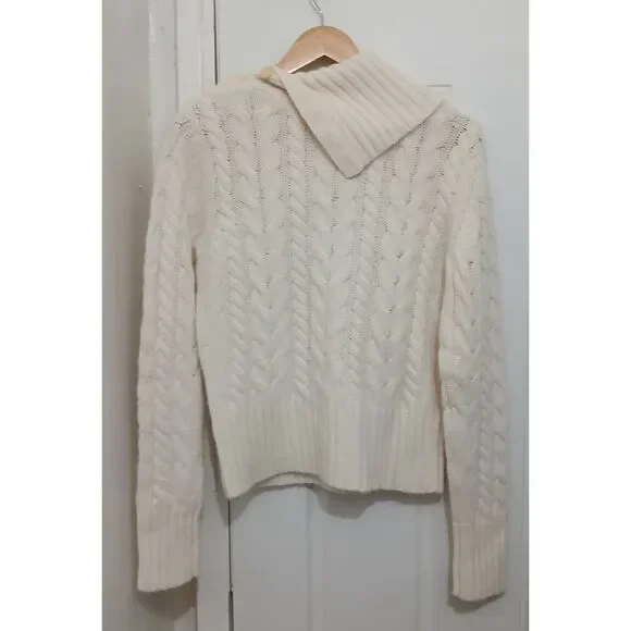 Banana republic womens large soft wool angora cable knit sweater cream ivory - Picture 4 of 7